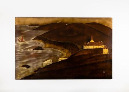 André Ducuing, ‘Lacquered Panel Depicting a Seaside in Normandy’, ca. France-circa 1920s