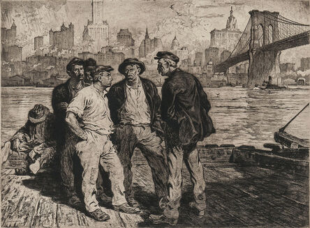 Martin Lewis, ‘Dock Workers Under the Brooklyn Bridge ’, ca. 1916