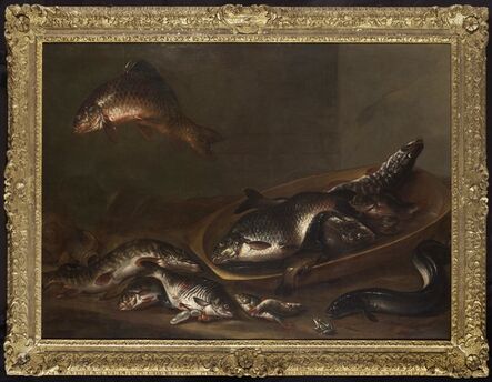 Isaac Van Duynen, ‘Still Life of Freshwater Fish; an eel; and a frog, on a table in an interior’, 17th Century