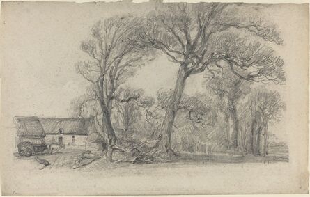 Eugène Boudin, ‘Landscape with Trees, Cottage, and Farm Wagon’, ca. 1858