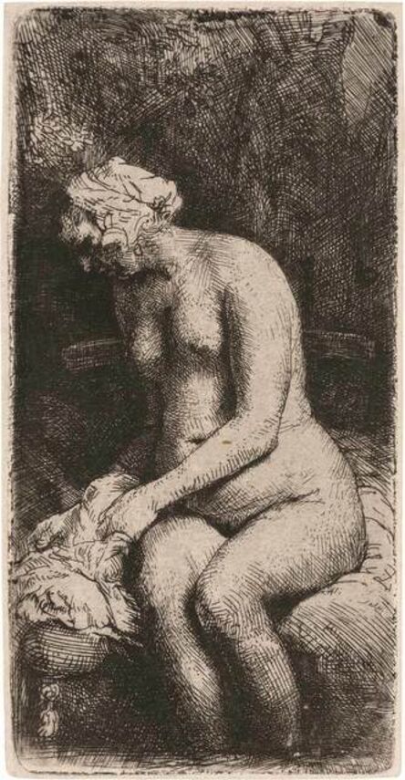 Rembrandt van Rijn, ‘WOMAN BATHING HER FEET AT A BROOK (B., HOLL. 200; H. 298; NEW HOLL. 309)’, 1658