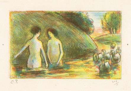 Camille Pissarro, ‘BAIGNEUSES GARDEUSES D’OIES (Bathing Women Tending Geese)’, ca. 1895