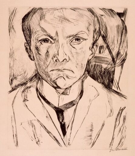 Max Beckmann, ‘Selbstbildnis von vorn, im Hintergrund Hausgiebel (Frontal Self-Portrait with House Gable in Background)’, 1918