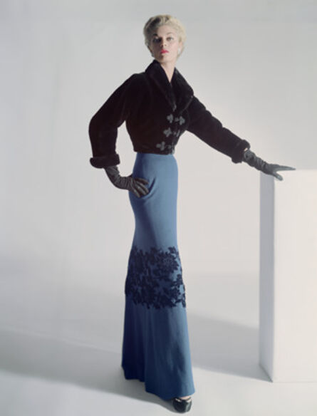Horst P. Horst, ‘Model Jean Patchett in a sealskin Mainbocher Jacket and floor-length skirt with velvet flowers at the knee, Vogue’, 1951
