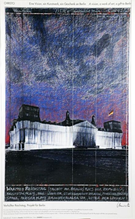 Christo, ‘Verhullter Reichstag, Projekt fur Berlin, The Wrapped Reichstag at Night (Hand Signed)’, 1993