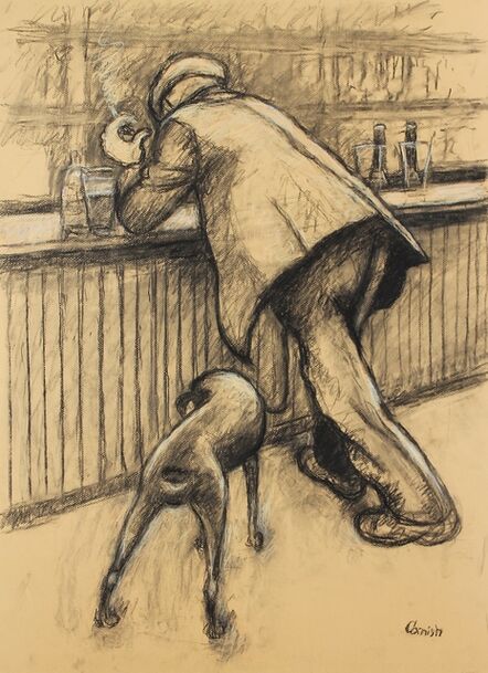 Norman Cornish, ‘Smoking man at bar with dog (double sided)’, ca. 1965