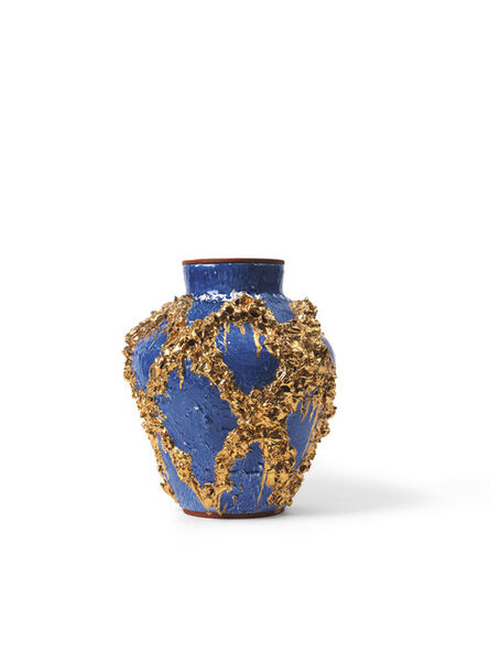 Judy Ledgerwood, ‘Large Slip Motif Vase with Cobald Blue, Metallic Gold + Red’, 2018