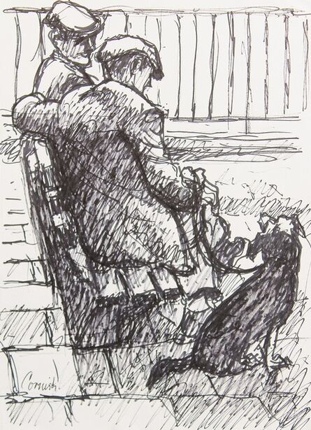 Norman Cornish, ‘Two men on bench with dog ’, ca. 1970