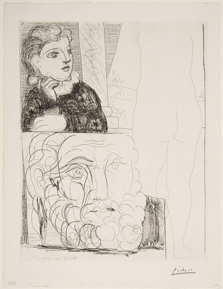 Pablo Picasso, ‘Woman Leaning on her Elbow, Sculpture Viewed from the Rear and Bearded Head’, May 4-1933