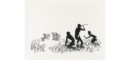 Banksy, ‘Trolleys B/W Unsigned 2006 (mint+unframed with Pest Control COA)’, 2006
