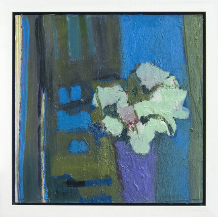 Jennifer Hornyak, ‘Pink Flower with Green and Bronze - elegant textured florals, still life oil’, 2020