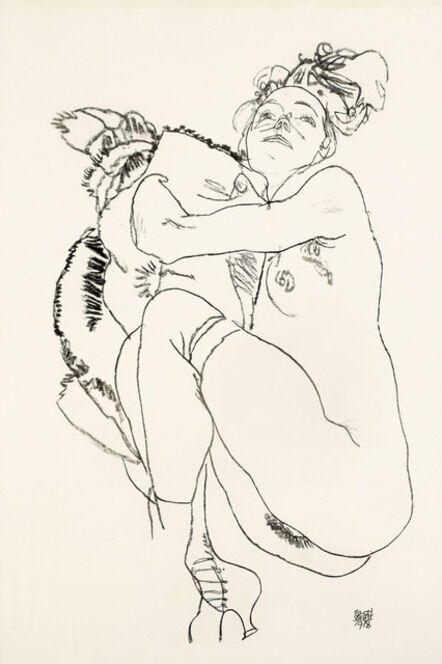 Egon Schiele, ‘Reclining female nude, looking upwards’, 1920