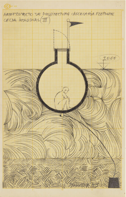 Horacio Zabala, ‘Anteproyecto de arquitectura carcelaria flotante, Celda individual (III)’, 1973