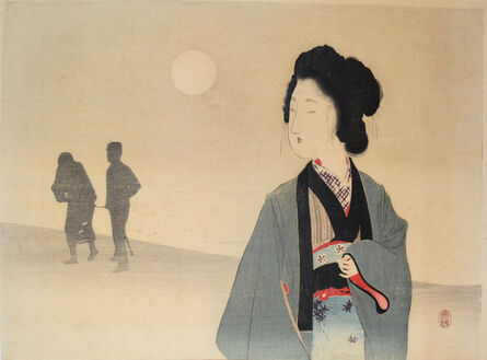 Tomioka Eisen, ‘Woman Looking at Silhouette of a Prisoner’, ca. 1900