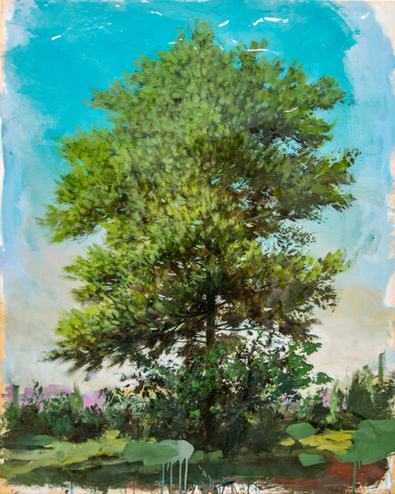 Peter Hoffer, ‘Pine Portrait - large, blue, green, impressionist, acrylic and resin on panel’, 2022