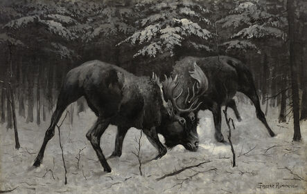 Frederic Remington, ‘A Moose Bull Fight’, 1890