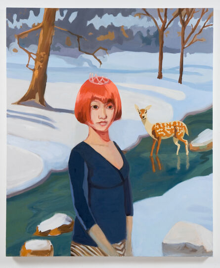 Janet Werner, ‘Girl in snowy woods with deer’, 2007