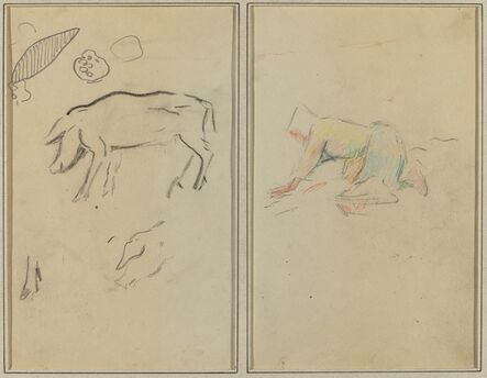 Paul Gauguin, ‘A Pig; Breton Peasant Kneeling [verso]’, 1884-1888