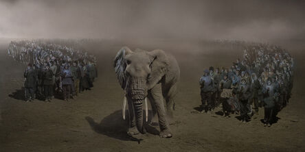 Nick Brandt, ‘River of People with Elephant at Night’, 2018