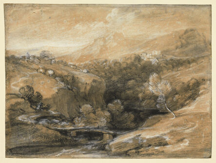 Thomas Gainsborough, ‘Extensive Wooded Landscape with a Bridge over a Gorge, Distant Village and Hills’, ca. 1786