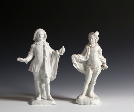 Strasbourg faience, ‘TWO STRASBOURG FAIENCE COMMEDIA DELL’ARTE FIGURES OF  MEZZETIN AND L’INDIFFÉRENT’, 1745-48