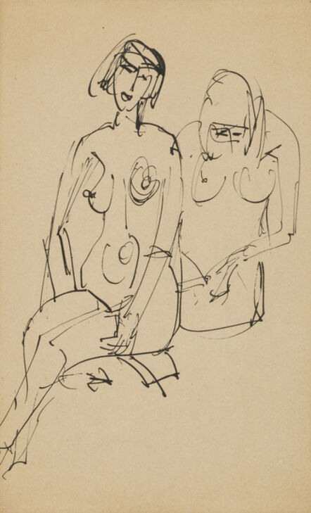 Ernst Ludwig Kirchner, ‘Two Seated Female Nudes’, 1914-1915