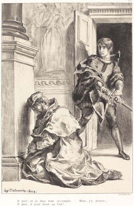 Eugène Delacroix, ‘Hamlet is Tempted to Kill the King (Act III, Scene III)’, 1834/1843