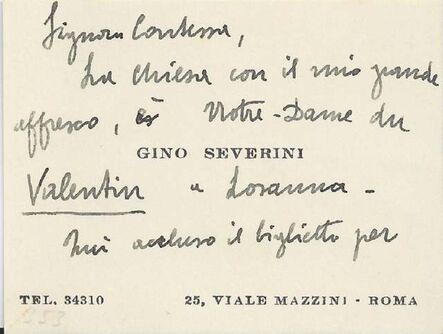 Gino Severini, ‘Gino Severini's Business Cards with Notes’, 1940s