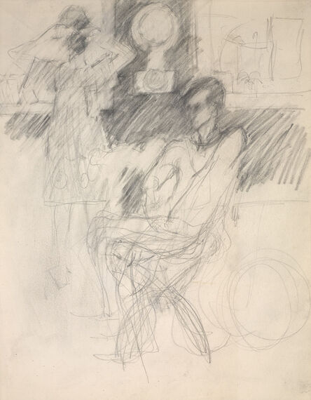 Elaine de Kooning, ‘Frank O'Hara in George Segal's Studio, Woman Looking in a Mirror’, ca. 1965