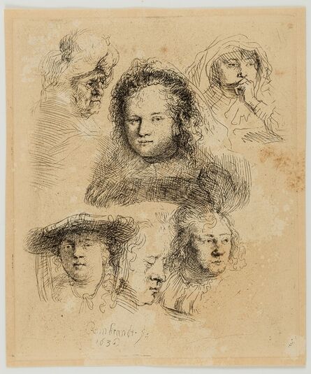 Rembrandt van Rijn, ‘Studies of the Head of Saskia and Others’, 1636