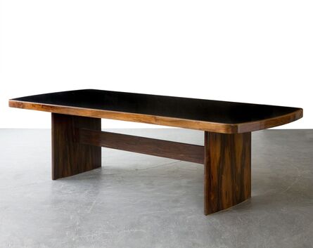 Joaquim Tenreiro, ‘Soft-edged rectangular dining table in jacaranda with black underpainted glass top and curved legs. ’, 1949