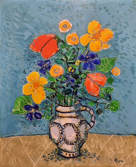 Paul Augustin Aïzpiri, ‘Bouquet fond bleu’, 1960-1980