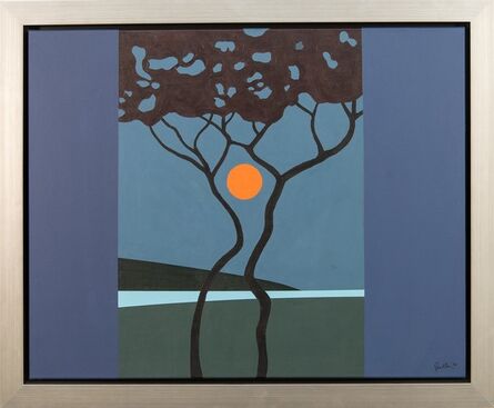 Charles Pachter, ‘Sumach Moon - blue, orange, trees, moon, graphic, pop-art, landscape, acrylic’, 2006