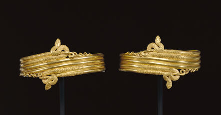 ‘Pair of wrist bracelets in the form of coiled snakes’, 220 -100 BCE