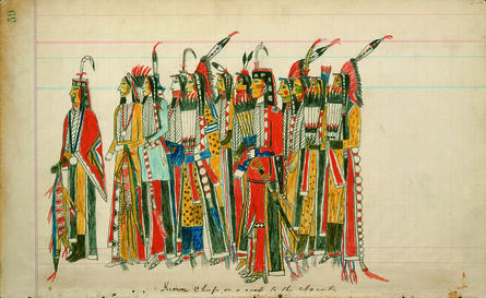 Julian Scott ledger Artist B (Ka’igwu [Kiowa]) Kiowa and Comanche Indian Reservation, ‘Twelve High-Ranking Kiowa Men’, ca. 1880
