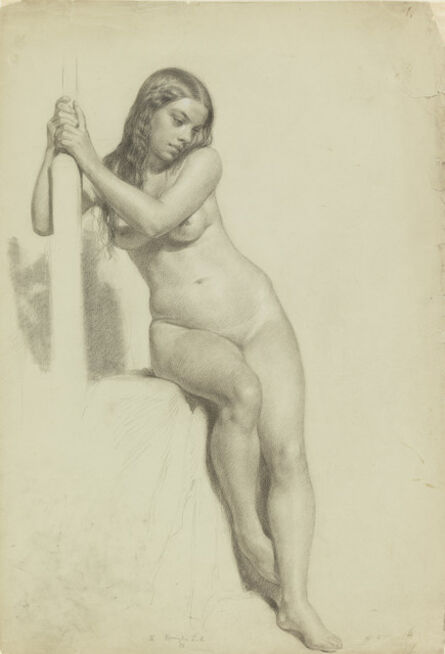 Daniel Huntington, ‘Female Nude Perched on a Stool’, 1858