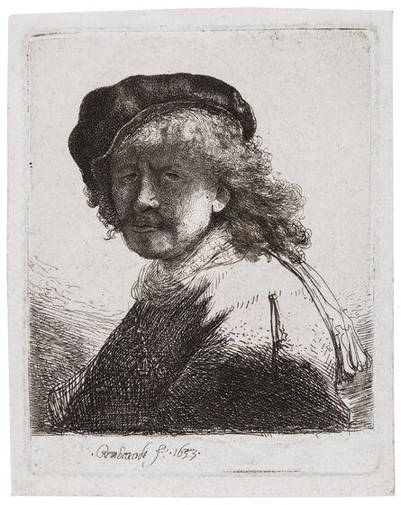 Rembrandt van Rijn, ‘Self Portrait in a Cap and Scarf with the Face Dark: Bust’, 1633