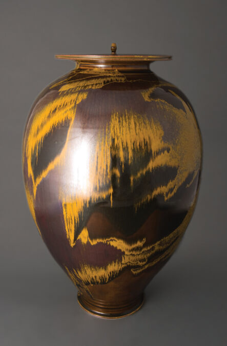 Brother Thomas Bezanson, ‘Vase with alternate lids, iron yellow glaze’