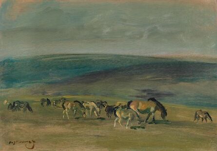 Alfred James Munnings, ‘Ponies grazing on Exmoor ’, ca. 1940s