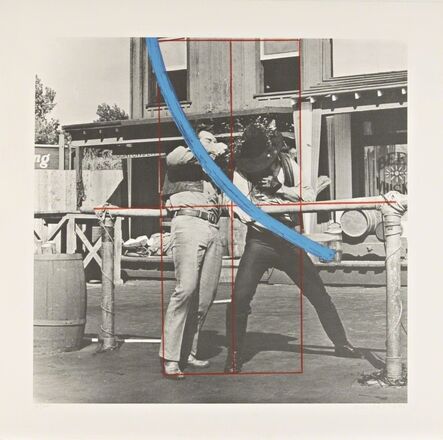 John Baldessari, ‘Blue Masterstroke over Red Diagram with Two Cowboys’, 1989