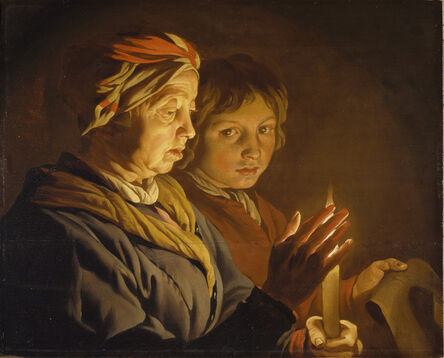 Matthias Stom, ‘An Old Woman and a Boy by Candlelight’, 1620s