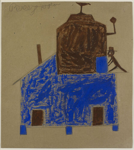 Bill Traylor, ‘Untitled (Blue and Brown House with Chimneys)’, ca. 1939-1942