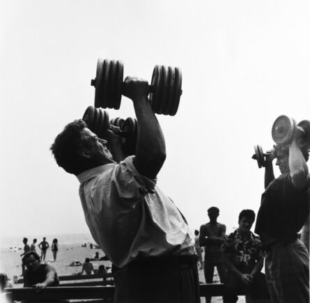 Larry Silver, ‘Man with Dumb-bells, Muscle Beach, Santa Monica, CA’, 1954
