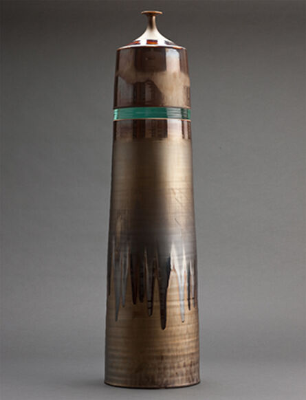 Hideaki Miyamura, ‘Tall vase, gold glaze with inserted glass disc’, n.a 