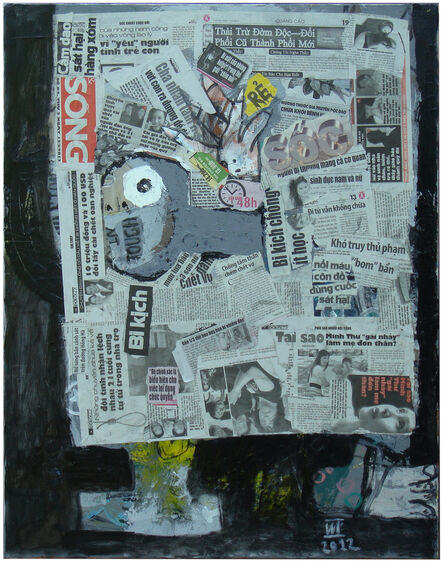 Nguyen Cong Cu, ‘'Reading Newspaper I' Mixed Media, Abstract Portrait’, 2012