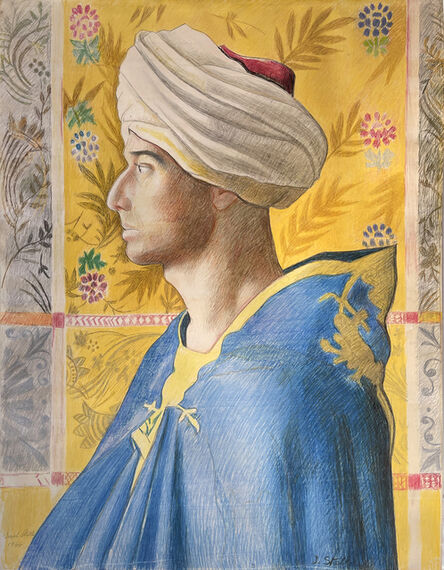 Joseph Stella, ‘Middle Eastern Man with Turban and Blue Cloak in Profile against Yellow Background,’, 1944