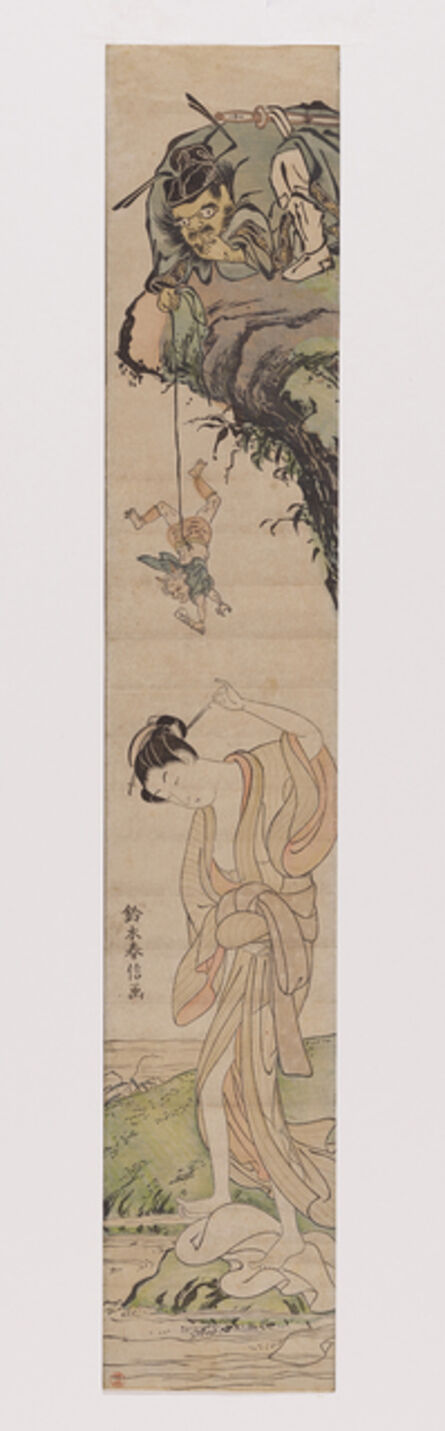 Suzuki Harunobu, ‘The demon slayer Shōki has an imp deliver a love message to a washerwoman’, 1765-1770