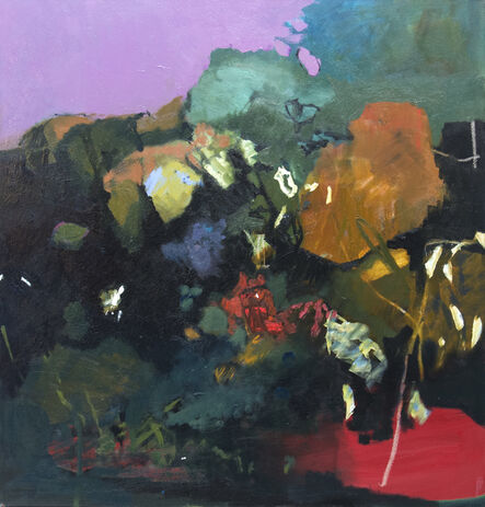 Jennifer Hornyak, ‘Bronze Leaves with Black and Red - large green, mauve, brown abstract oil’, 2016