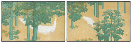 Itō Kinsen, ‘Folding Screen, White Peacocks and Fatsia (T-4432)’, ca. 1915