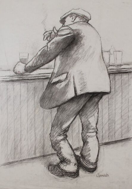 Norman Cornish, ‘Man smoking at bar’, ca. 1970